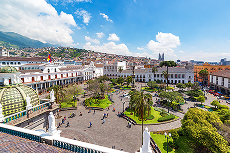 QUITO, ECUADOR - Activity in the Plaza Grande in the colonial center of Quito, Ecuador on March 6, 2015.  (Jess Kraft / Shutterstock.com)