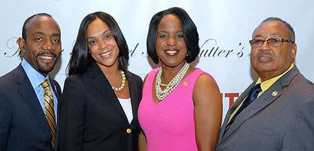 The Mayor’s Reception: (from left) NAACP National President/CEO Cornell William Brooks, Baltimore State Attorney Marilyn Mosby, NAACP Chairwoman Roslyn E. Brock, and NAACP Vice Chariman, Board of Directors Leon W. Russell. (Photos by Bill Z . Foster)