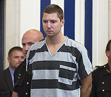 Former University of Cincinnati police officer Ray Tensing appears at Hamilton County Courthouse for his arraignment in the shooting death of motorist Samuel DuBose, Thursday, July 30, 2015, in Cincinnati. Tensing pleaded not guilty to charges of murder and involuntary manslaughter.                 (AP Photo/John Minchillo)