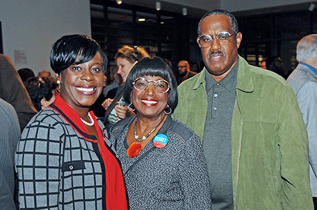 State Rep. Cherelle Parker (at left with Marian Tasco) was re-elected to City Council and Tasco’s Ninth District seat.   (Photo by Bill Z. Foster)