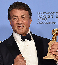 Sylvester Stallone poses in the press room with the award for best performance by an actor in a supporting role in a motion picture for “Creed” at the 73rd annual Golden Globe Awards on Sunday, Jan. 10, 2016, at the Beverly Hilton Hotel in Beverly Hills, Calif. (Photo by Jordan Strauss/Invision/AP)