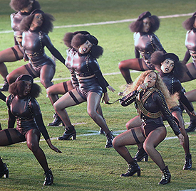 Beyonce performing at Superbowl 50 at Levi's Stadium.  (Rex Features via AP Images)
