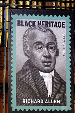 The enveiled Richard Allen Forever Stamp
