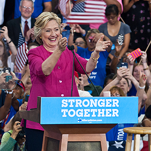 Democratic presidential nominee Hillary Clinton greets crowds at Temple University last Friday. (Photo by Bill Z. Foster)