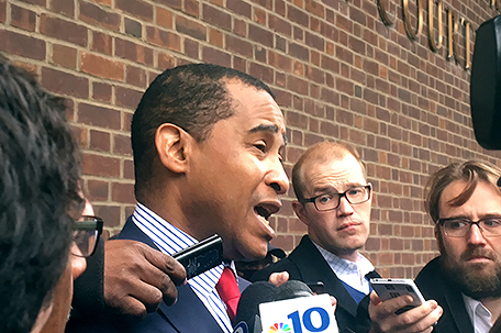 David Memeger speaks to the press following the Fattah sentencing. (Photo courtesy: Denise Clay)