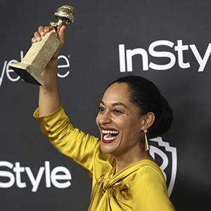 Tracee Ellis Ross, winner of the award for best performance by an actress in a television series - musical or comedy for "Black-ish," arrives at the InStyle and Warner Bros. Golden Globes afterparty at the Beverly Hilton Hotel on Sunday, Jan. 8, 2017, in Beverly Hills, Calif. (Photo by Matt Sayles/Invision/AP)